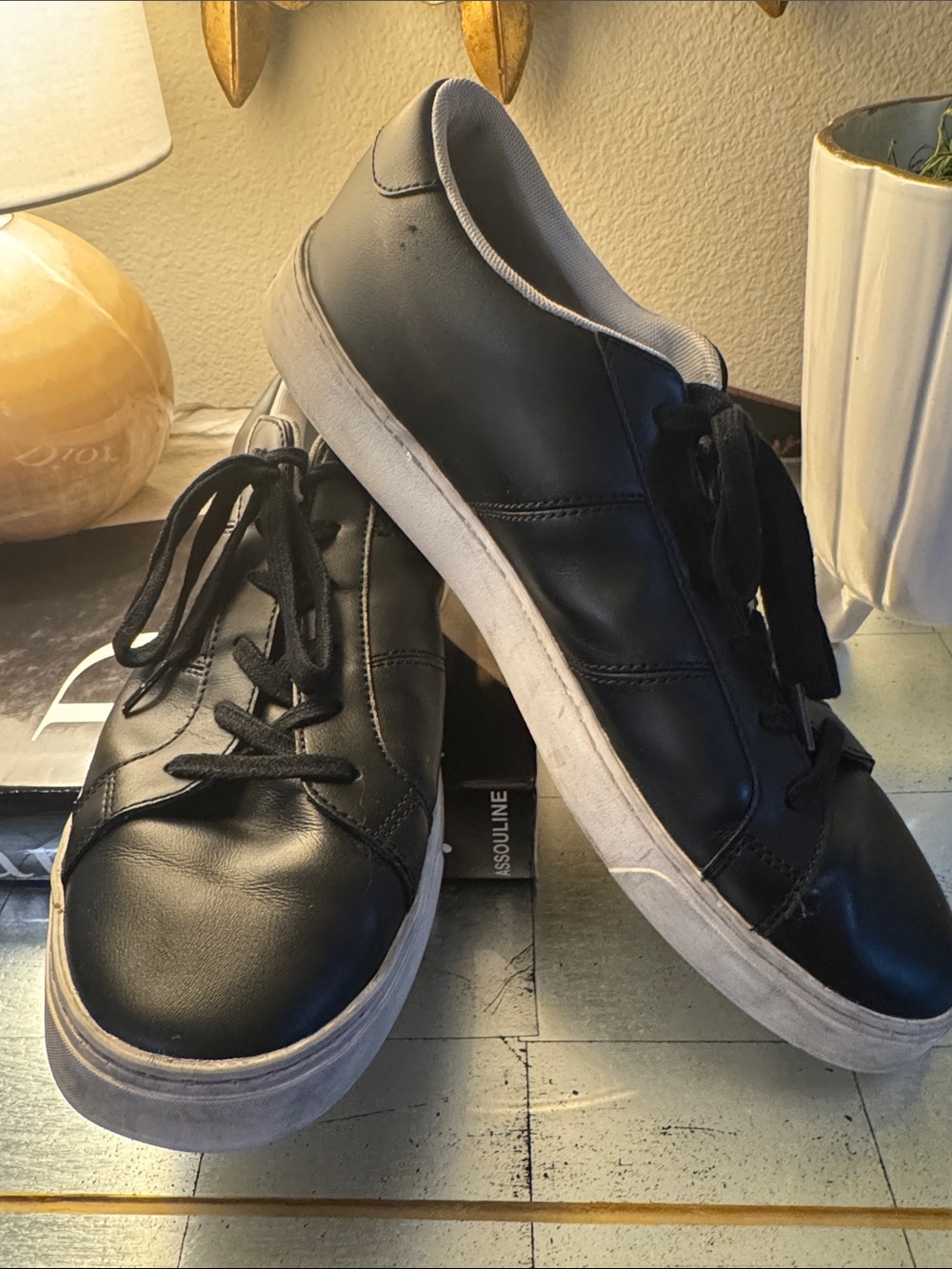 Paul Smith Black Leather Low-Top Sneakers with White Soles